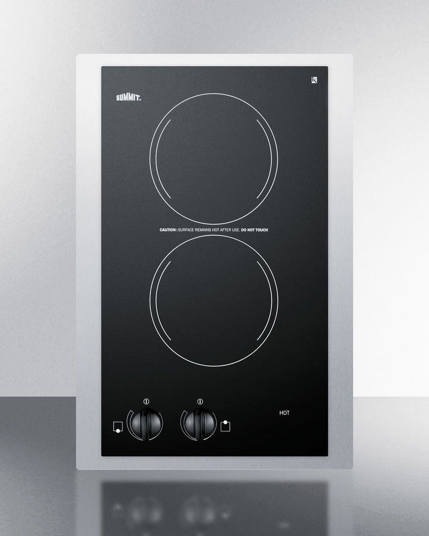 15in Wide 230V 2-Burner Radiant Cooktop, Black, Knob